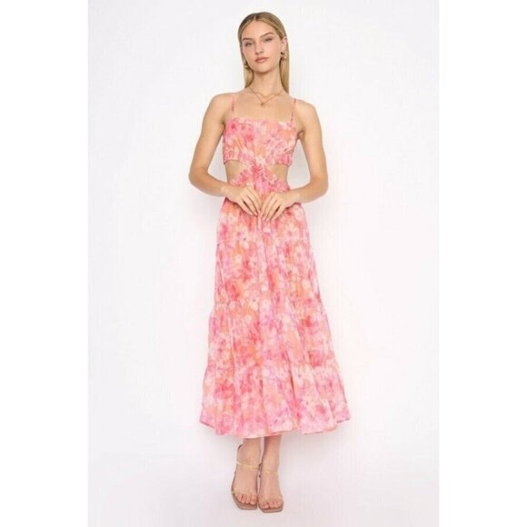 Dee Elly Dresses & Skirts - NEW DEE ELLY BEATRICE SIDE CUT OUT FLORAL PINK DRESS SZ MEDIUM